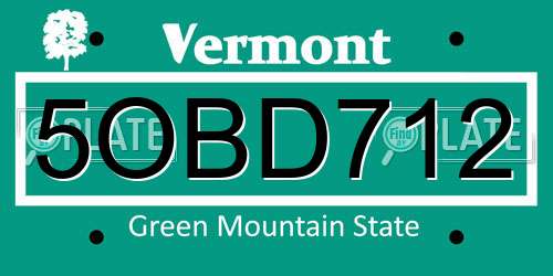 5OBD712 Vermont License Plate