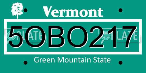 5OBO217 Vermont License Plate