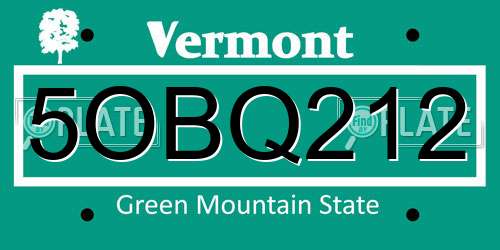 5OBQ212 Vermont License Plate