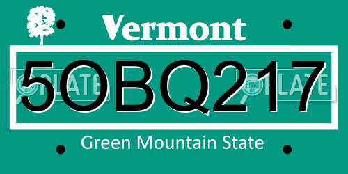 5OBQ217 Vermont License Plate
