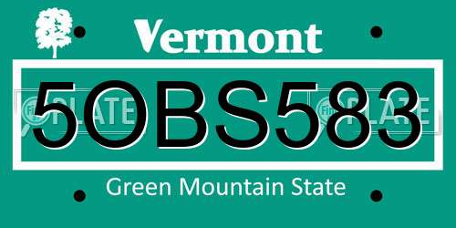 5OBS583 Vermont License Plate