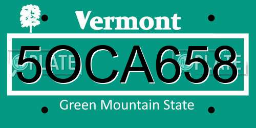 5OCA658 Vermont License Plate