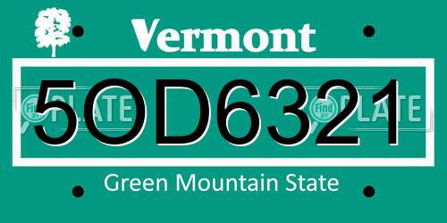 5OD6321 Vermont License Plate