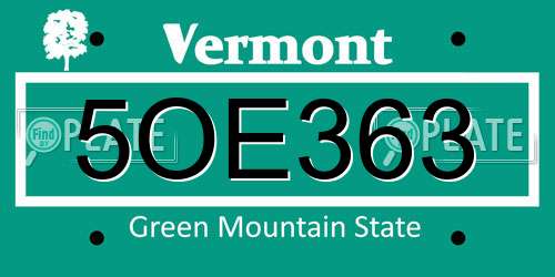5OE363 Vermont License Plate