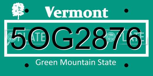 5OG2876 Vermont License Plate