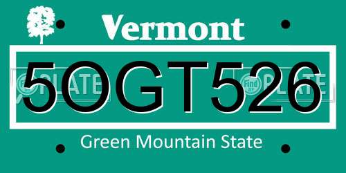 5OGT526 Vermont License Plate