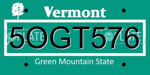 5OGT576 Vermont License Plate