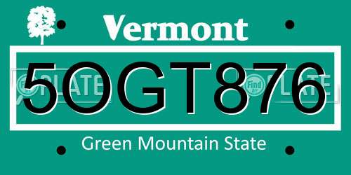 5OGT876 Vermont License Plate