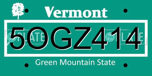 5OGZ414 Vermont License Plate