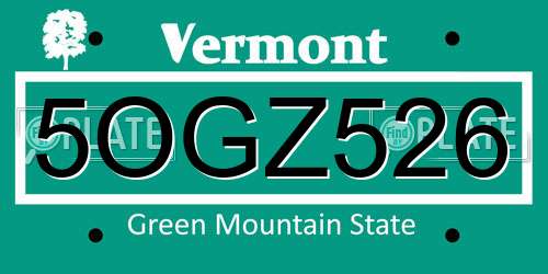 5OGZ526 Vermont License Plate