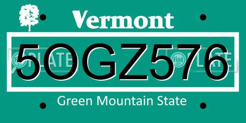5OGZ576 Vermont License Plate