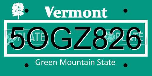 5OGZ826 Vermont License Plate