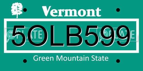 5OLB599 Vermont License Plate