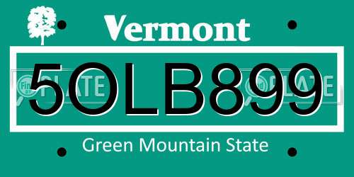 5OLB899 Vermont License Plate