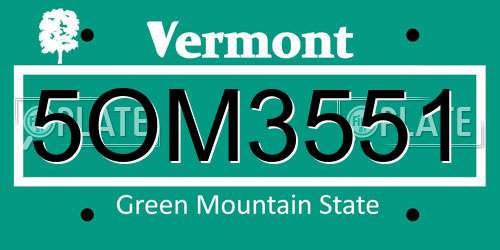 5OM3551 Vermont License Plate