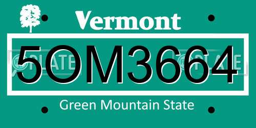 5OM3664 Vermont License Plate
