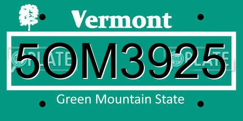5OM3925 Vermont License Plate
