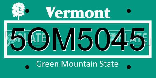 5OM5045 Vermont License Plate