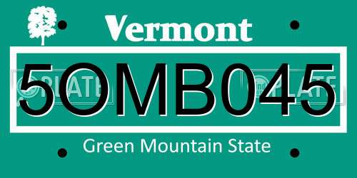 5OMB045 Vermont License Plate