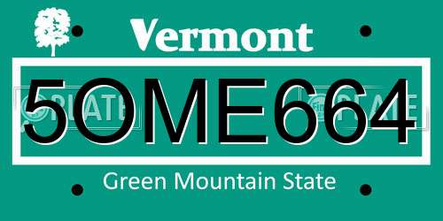 5OME664 Vermont License Plate