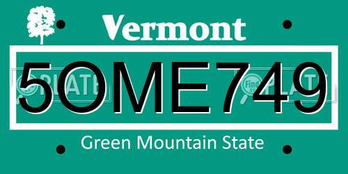 5OME749 Vermont License Plate