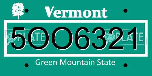 5OO6321 Vermont License Plate