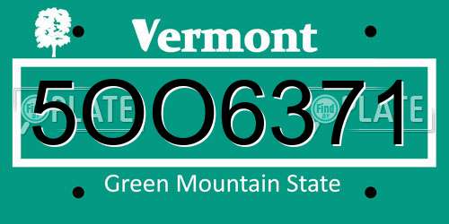 5OO6371 Vermont License Plate