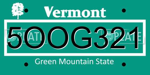 5OOG321 Vermont License Plate