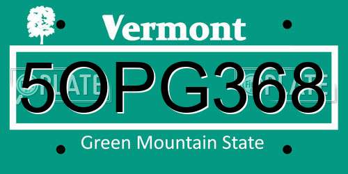 5OPG368 Vermont License Plate