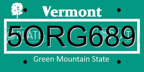 5ORG689 Vermont License Plate