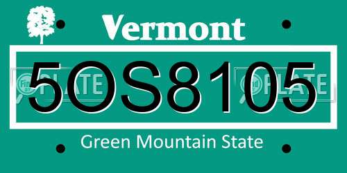 5OS8105 Vermont License Plate