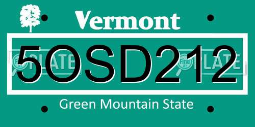 5OSD212 Vermont License Plate