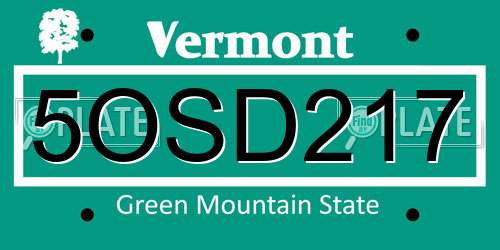 5OSD217 Vermont License Plate