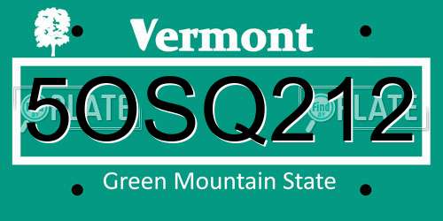 5OSQ212 Vermont License Plate