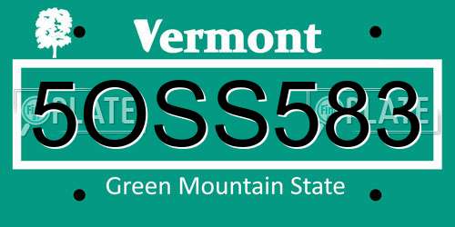 5OSS583 Vermont License Plate