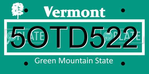 5OTD522 Vermont License Plate