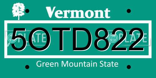 5OTD822 Vermont License Plate