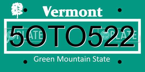 5OTO522 Vermont License Plate