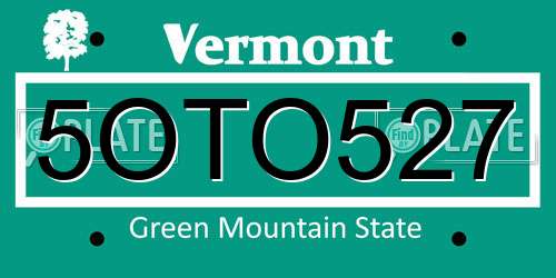 5OTO527 Vermont License Plate