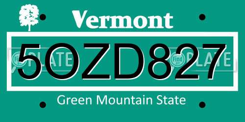 5OZD827 Vermont License Plate