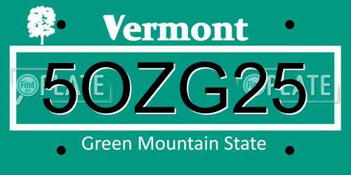5OZG25 Vermont License Plate