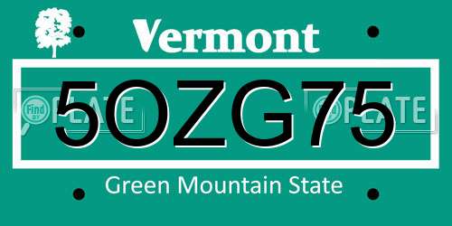 5OZG75 Vermont License Plate