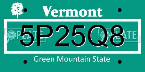 5P25Q8 Vermont License Plate