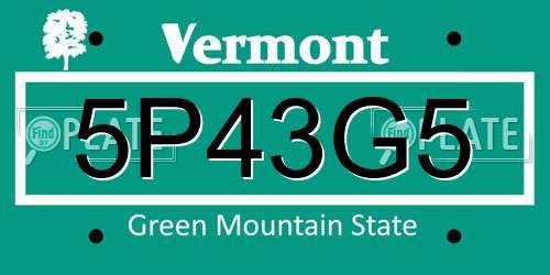 5P43G5 Vermont License Plate