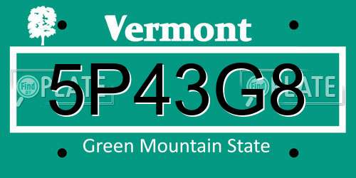 5P43G8 Vermont License Plate