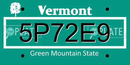 5P72E9 Vermont License Plate