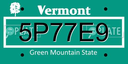 5P77E9 Vermont License Plate
