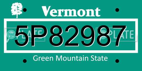5P82987 Vermont License Plate