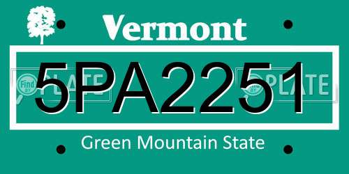 5PA2251 Vermont License Plate