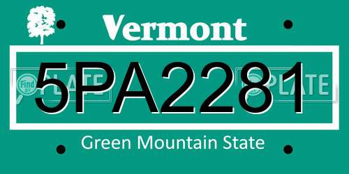 5PA2281 Vermont License Plate